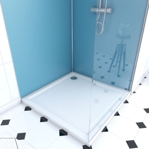 Pack Douche a l'Italienne 90x90 - Kit Panneaux Muraux Bleu/Chrome + Receveur + Paroi 6 mm