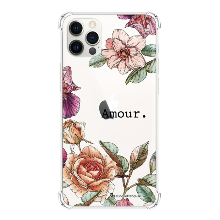 Coque iPhone 12/12 Pro anti-choc souple angles renforcés transparente Amour en fleurs La Coque Francaise