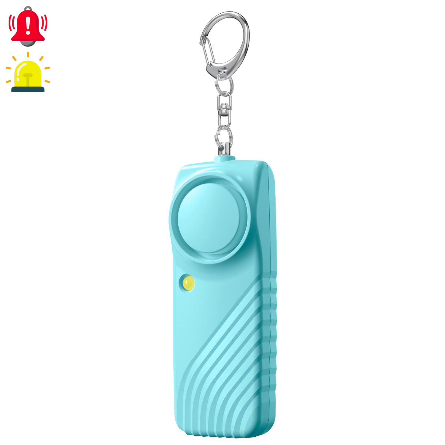 Alarma SOS personal con luz LED brillante y sonido de 130dB. Pila AAA incluida y activación rápida por tirón de anilla.