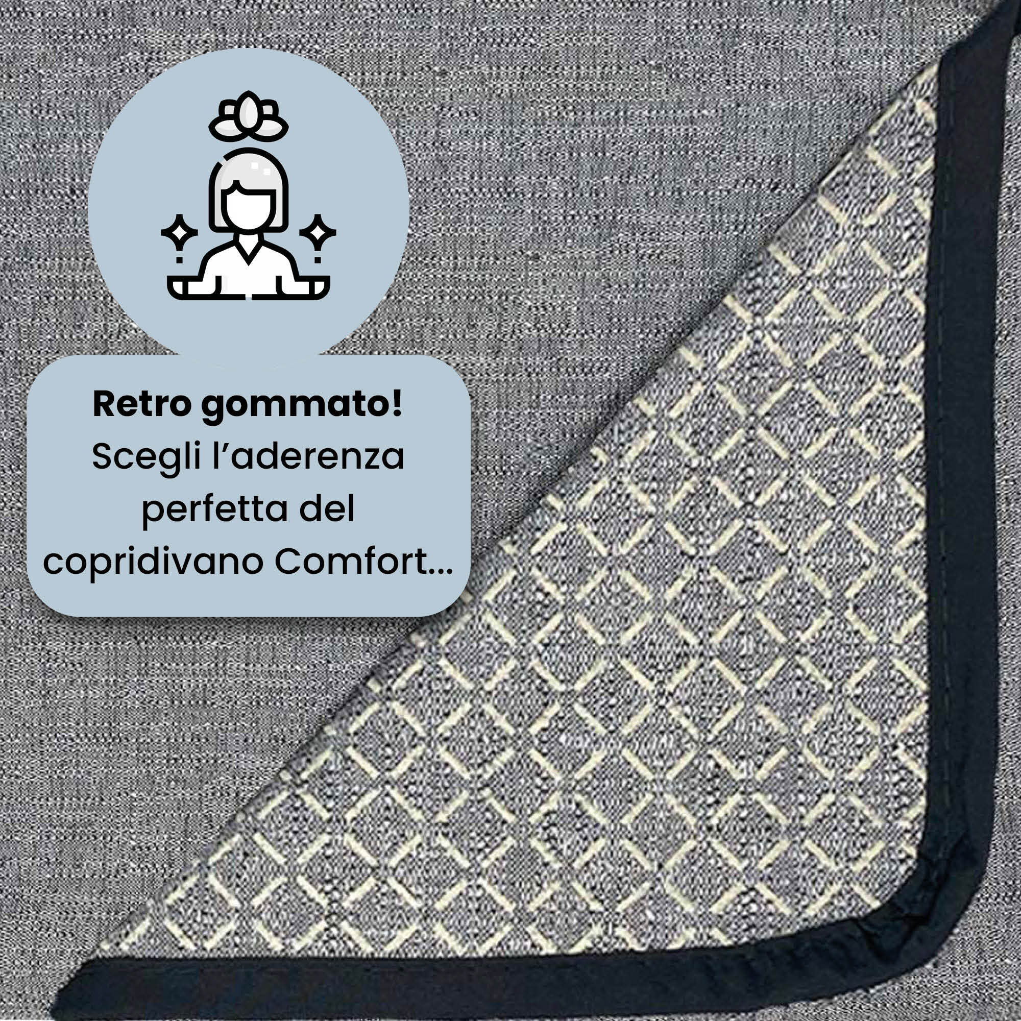 COPRIDIVANO PENISOLA SINISTRA COMFORT, Antiscivolo, Cotone+Microfibra+Fibre Varie, Made in Italy - GRIGIO SCURO