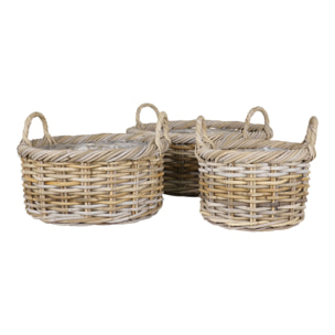Set 3 cestini Kuta in rattan kubu naturale