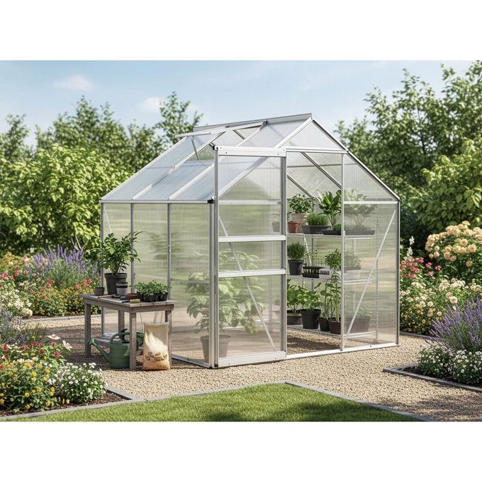 Serre jardin polycarbonate 190 x 190 x 195 cm "Basilic" - 3,61 m² - Gris