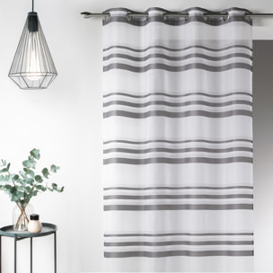 Voilage moderne en Etamine à Rayures Horizontales - Gris clair