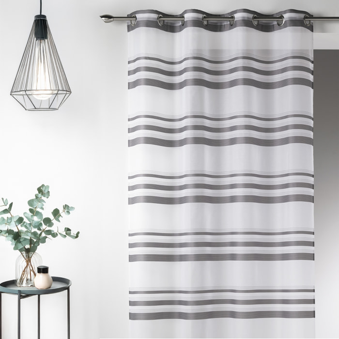 Voilage moderne en Etamine à Rayures Horizontales - Gris clair