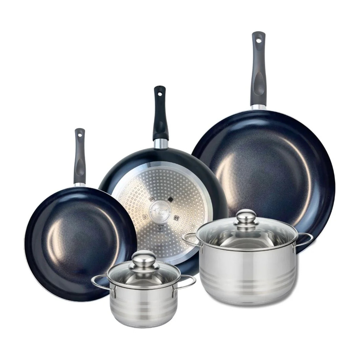 Ensemble de 3 Poêles de cuisson 24, 28 et 32 cm et 2 faitouts 14 et 20 cm Elo Prima Brillant