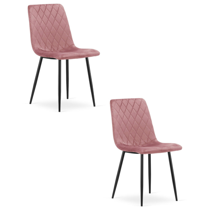 Set di 2 sedie Turin in velluto rosa con gambe nere