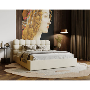 Lotus - lit coffre - 160x200 cm - sommier inclus - en velours - Beige