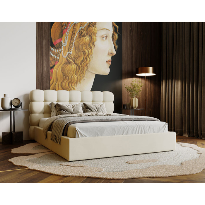 Lotus - lit coffre - 160x200 cm - sommier inclus - en velours - Beige