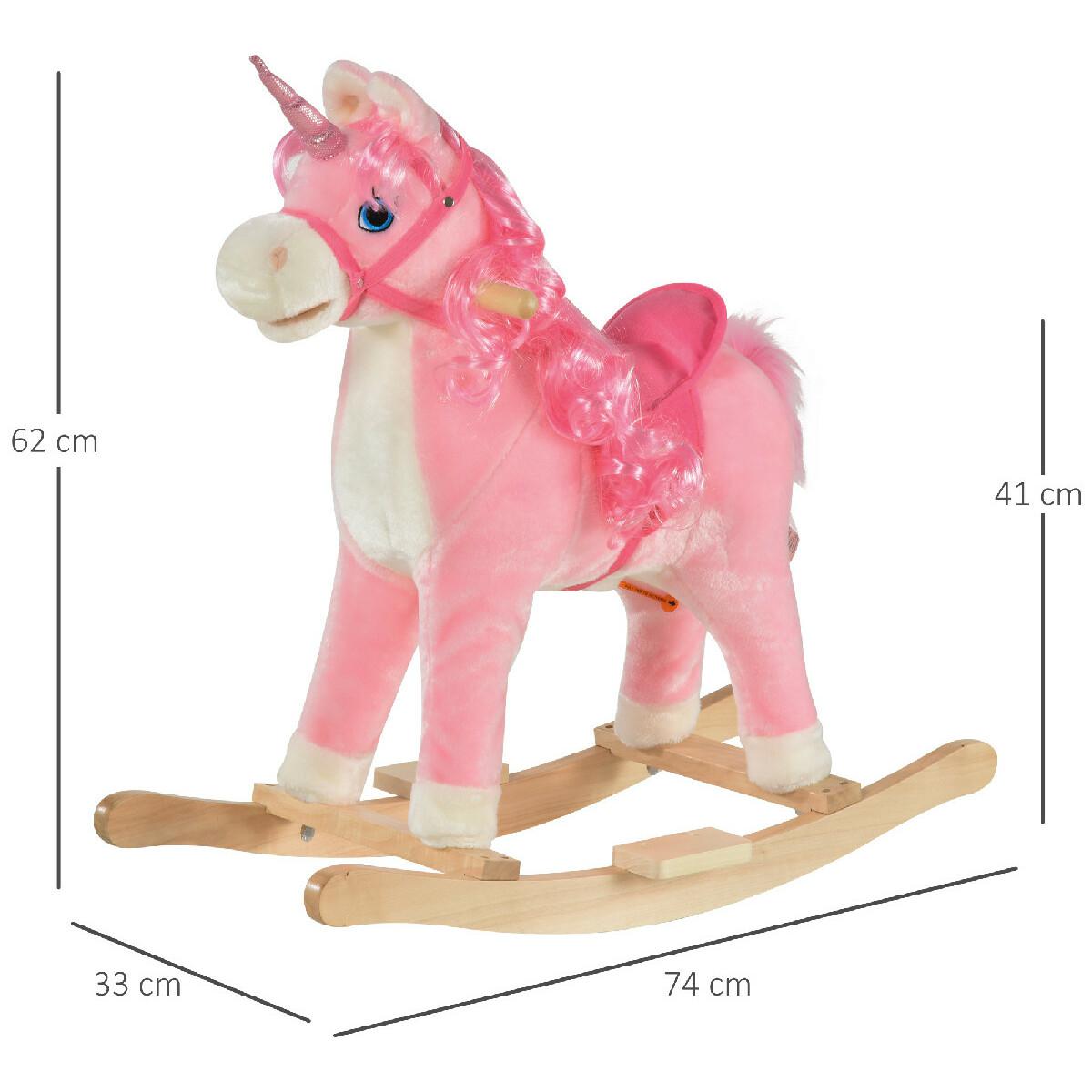 Homcom Cheval a bascule modele licorne avec sons authentiques selle grand confort bois de peuplier rose dim. L60 x l33 x 50H cm Veepee