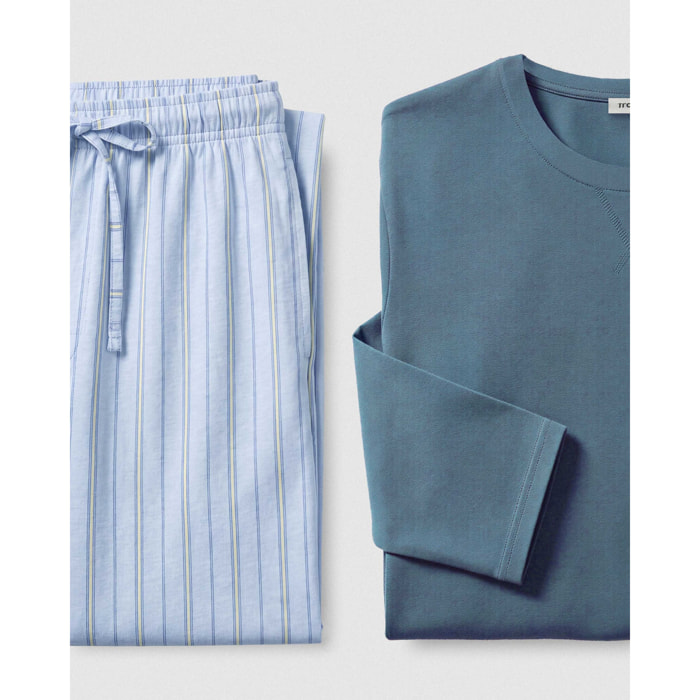 Pijama largo algodón raya romanus azul marino