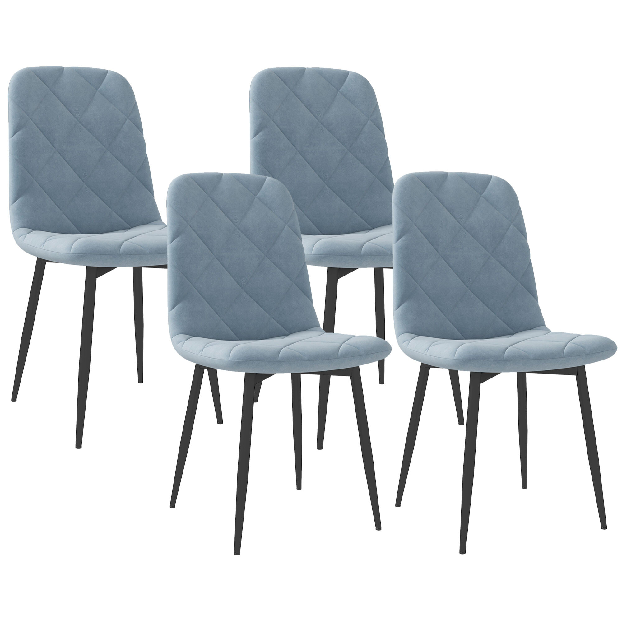 Juego de 4 Sillas de Comedor Modernas Sillas de Cocina Tapizadas en Terciopelo con Patas de Acero para Salón 45x54x87 cm Azul Claro