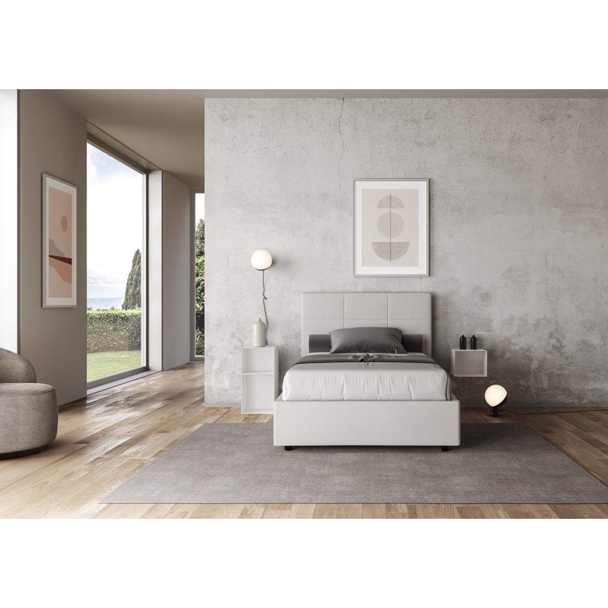 Cama con almacenaje acolchada 120x200 cuero sintético blanco Mika