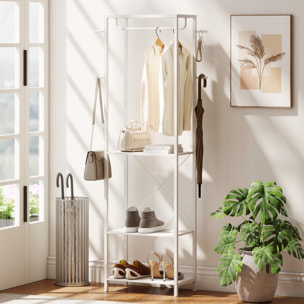 Vestiaire d'entrée portant - penderie, 4 patères, 3 étagères - dim. 52 x 30 x 180 cm - blanc
