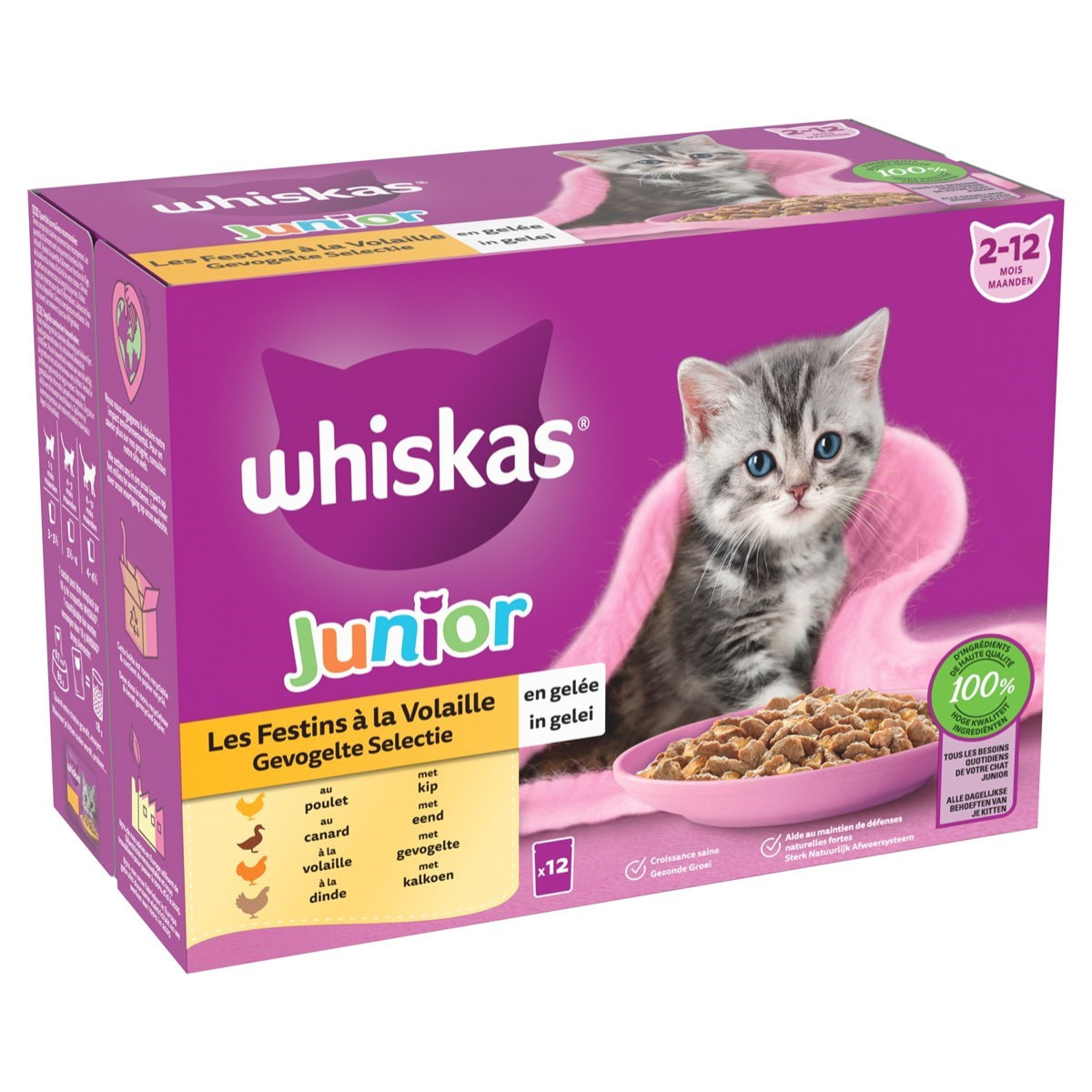 WHISKAS JUNIOR 72 Sachets fraîcheur en gelée 4 variétés pour chaton 85g (6x12)