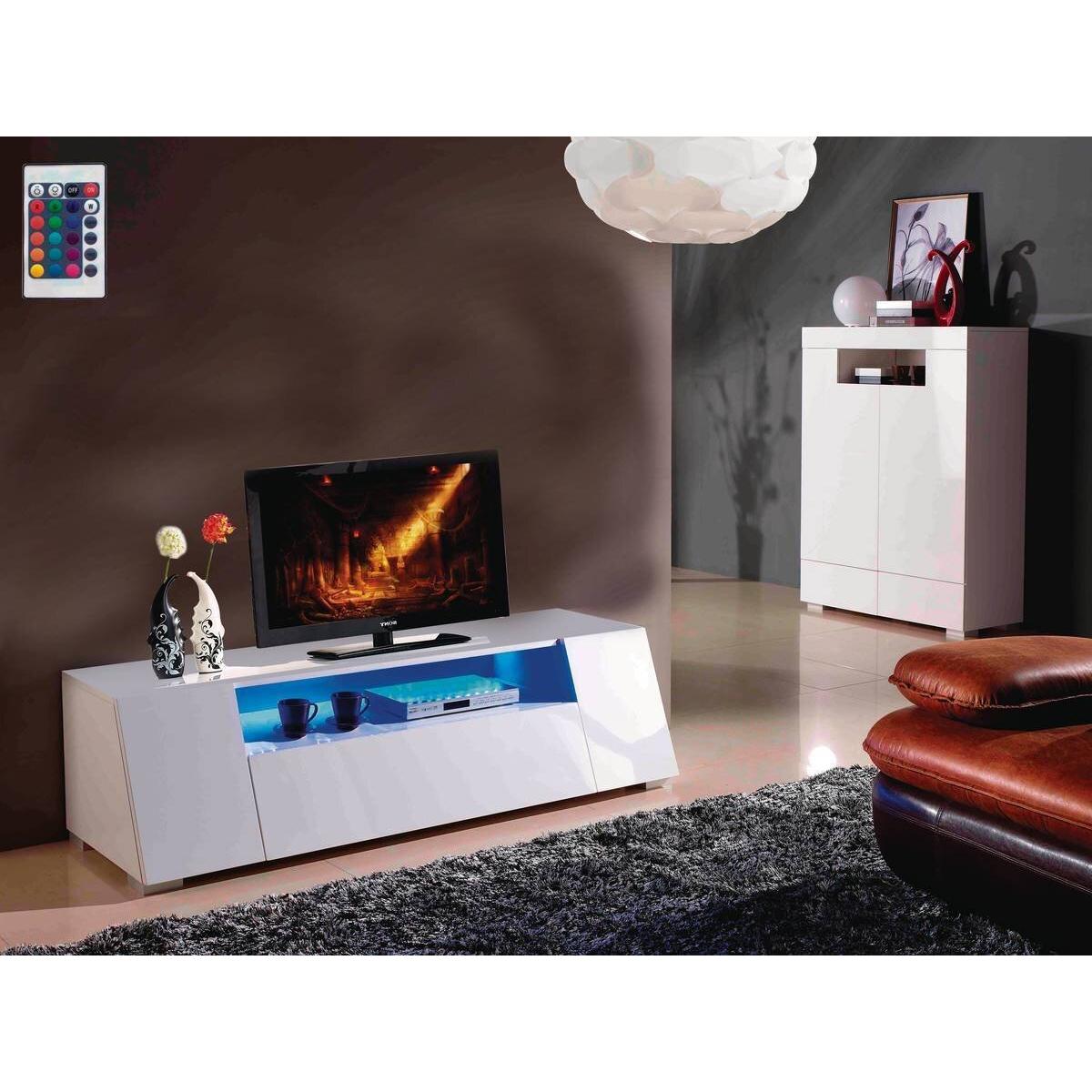 Meuble LED TV''Chlora''- 160 x 52 x 43,5 cm - Blanc laqué