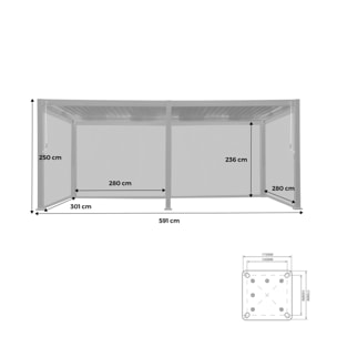 Pergola bioclimatique en aluminium. lames orientables 3x6m + 4 stores 3m TRIOMPHE anthracite