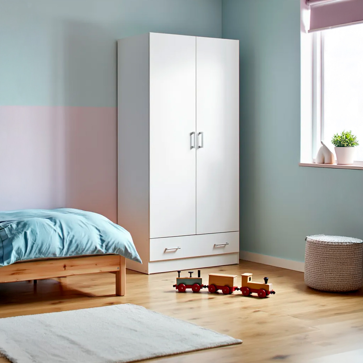 Armadio Con 2 Ante E 1 Cassetto Multiuso Armadietto Design Moderno Salvaspazio Con Ripiani Interni E Vano Contenitore 79.4 x 35.7 x 170.4 Cm Bianco