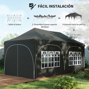 Carpa Plegable 6x3 m, Pop-up, con 6 Laterales Extraíbles, Cenador de Jardín con Altura Ajustable, Ventanas, Bolsa de Transporte, UPF30+, Gazebo para Camping, Fiestas, Exterior, Gris Oscuro