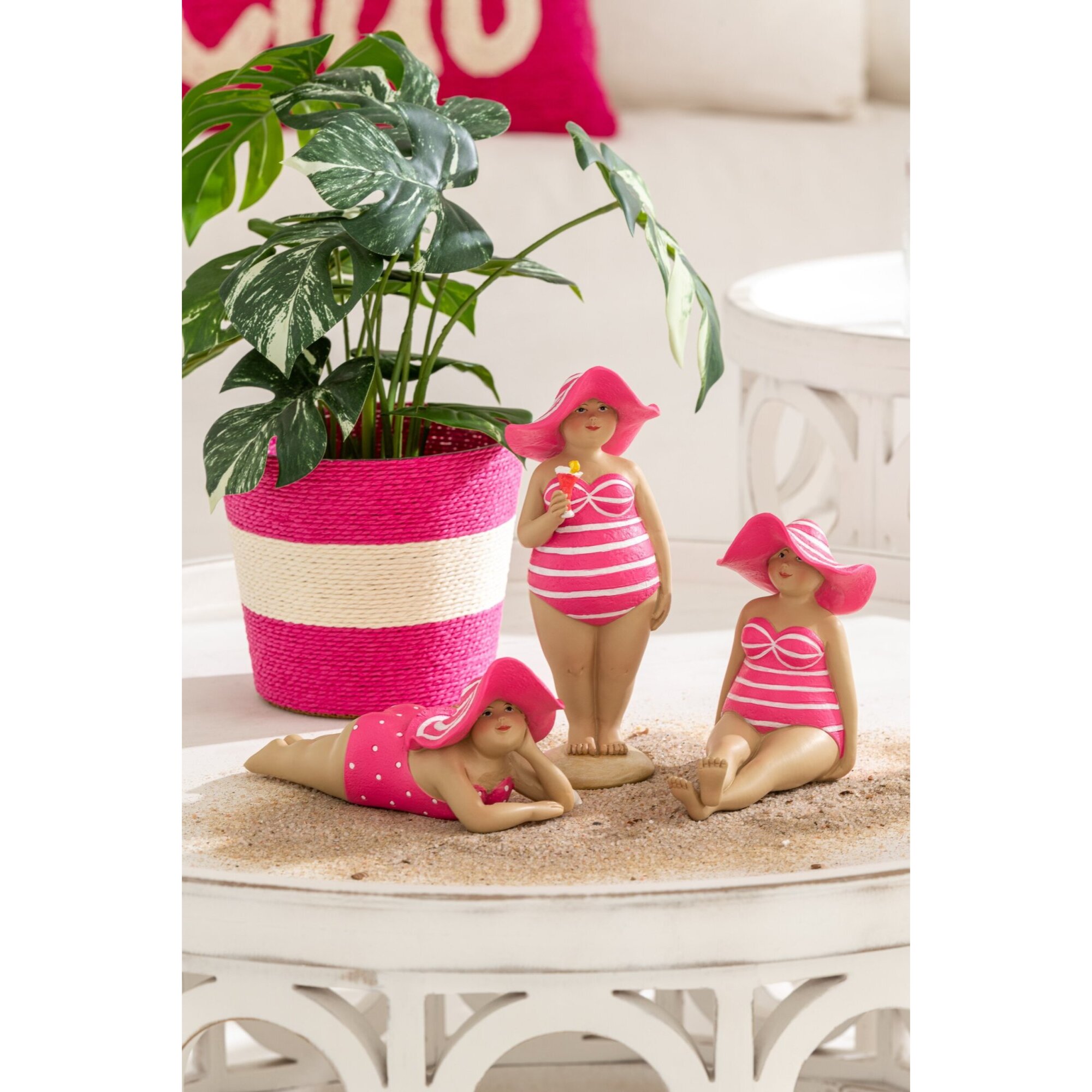 J-Line figurine Baigneuse Chapeau - polyrésine - rose - 3 pièces