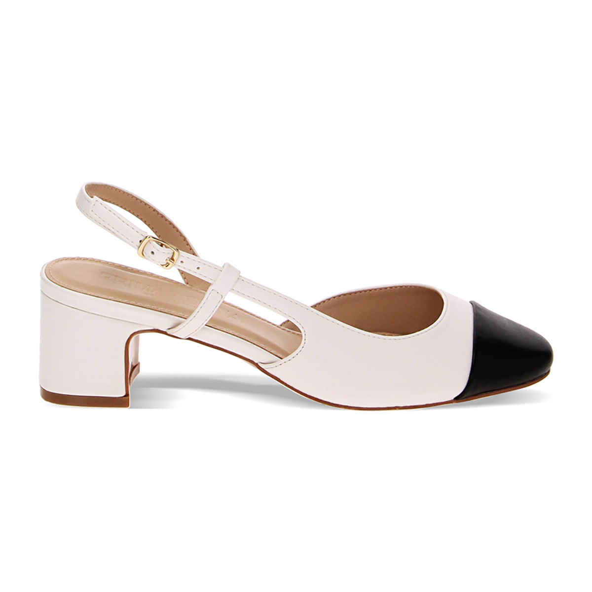 Décolleté slingback bianco-nere, tacco 5 cm