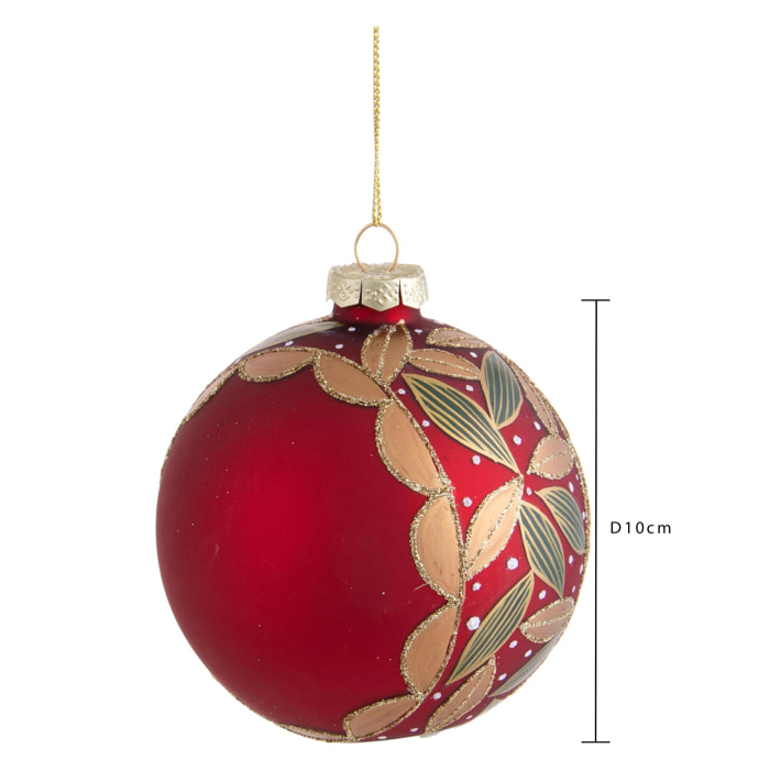 Sfera con Decoro Fiorito - Pezzi 4 - Colore Rosso - 10x10Hx10cm - Bianchi Dino