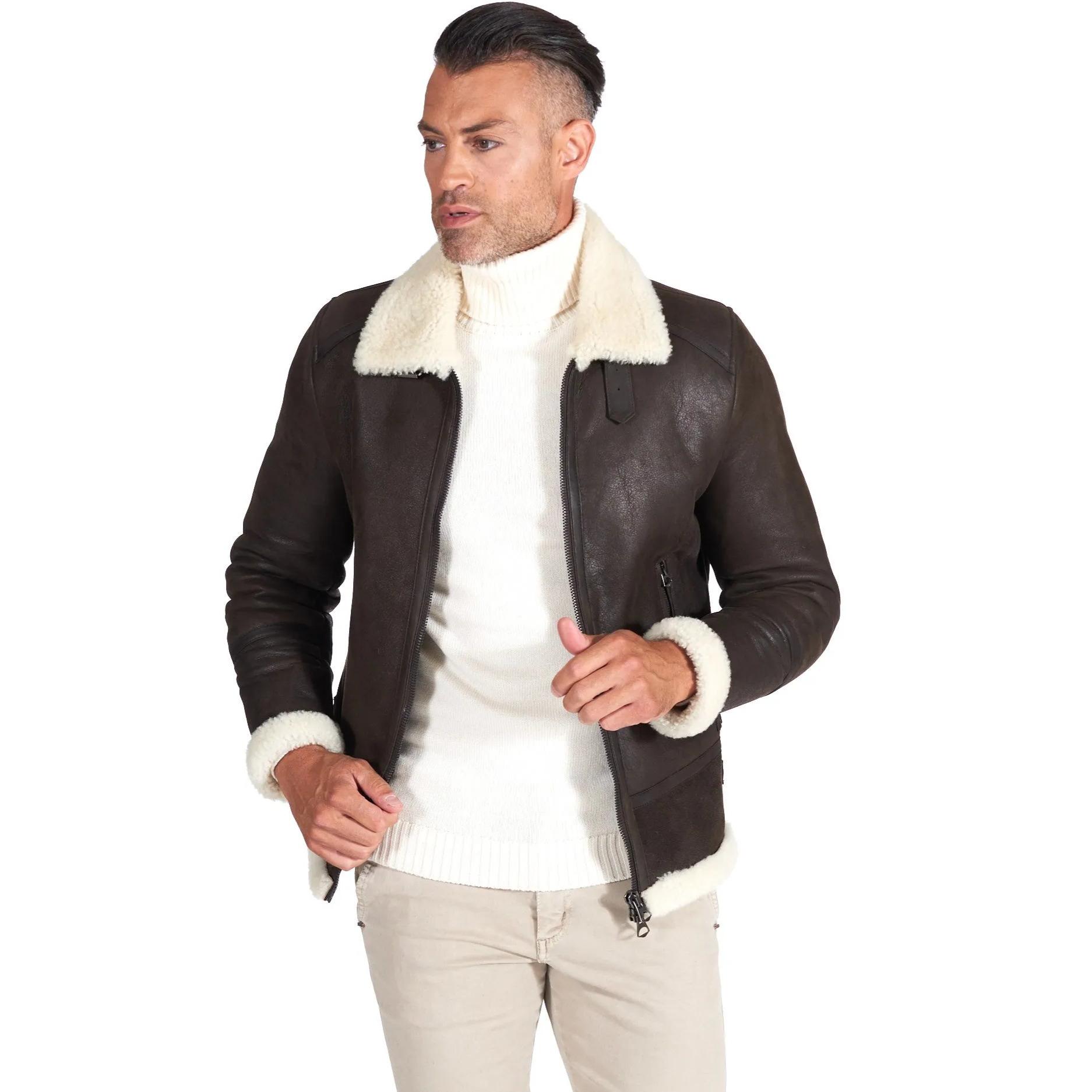 Montone Shearling testa di moro biker uomo collo camicia con fibbia