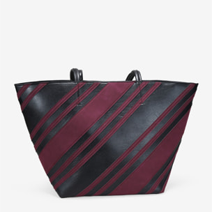 Bolso shopper negro con rayas burdeos