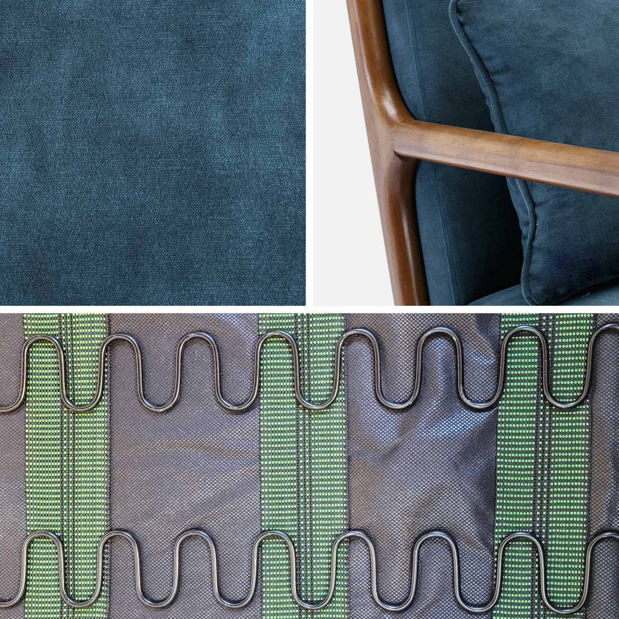 Fauteuil scandinave bois d'hévéa teinté noyer clair et velours LORENS
