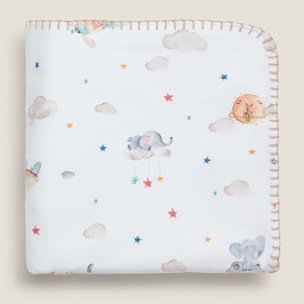 Manta polar con estampado de elefantes Sielu color blanco Poliéster