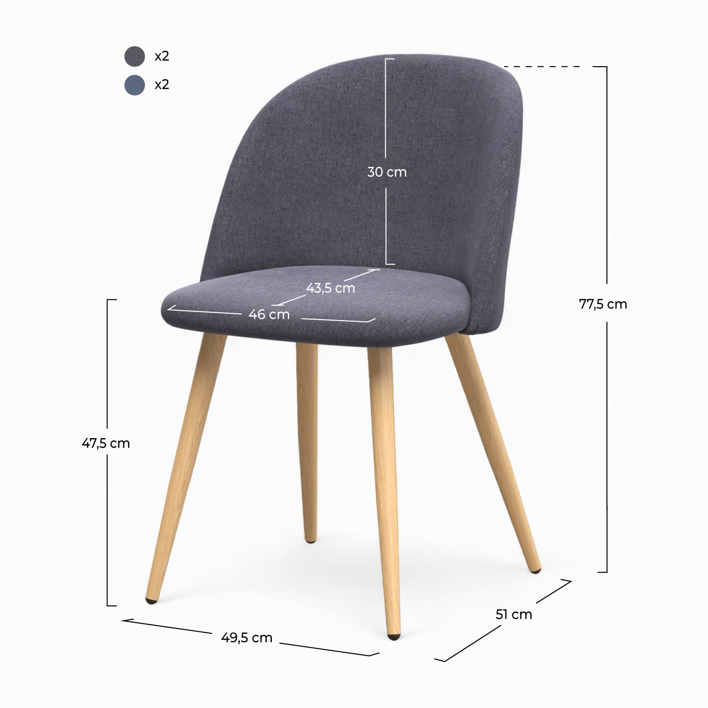 Pack 4 chaises en tissu gris foncé et gris clair - Cozy