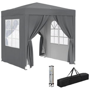 Carpa Plegable Pop-up Gazebo 2x2 m Cenador Plegable con 4 Paredes Laterales Anti-UV y Bolsa de Transporte para Camping Fiestas Gris