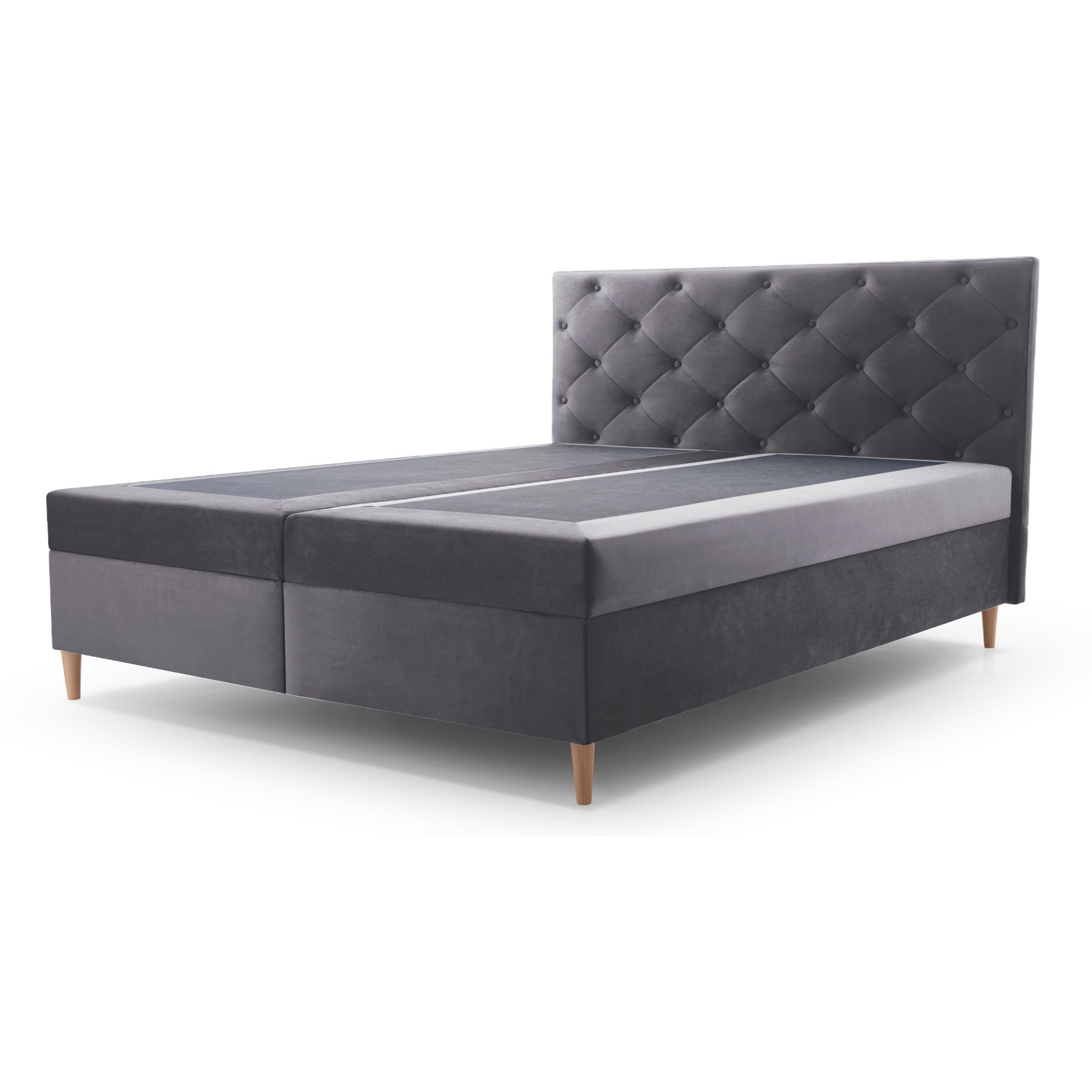 Louis - lit boxspring - 180x200 - en velours - coffres et surmatelas inclus - Gris foncé