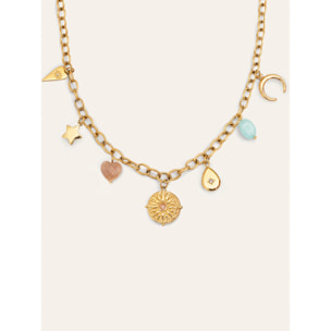 Collar Multicharms Soleil Acero Baño Oro