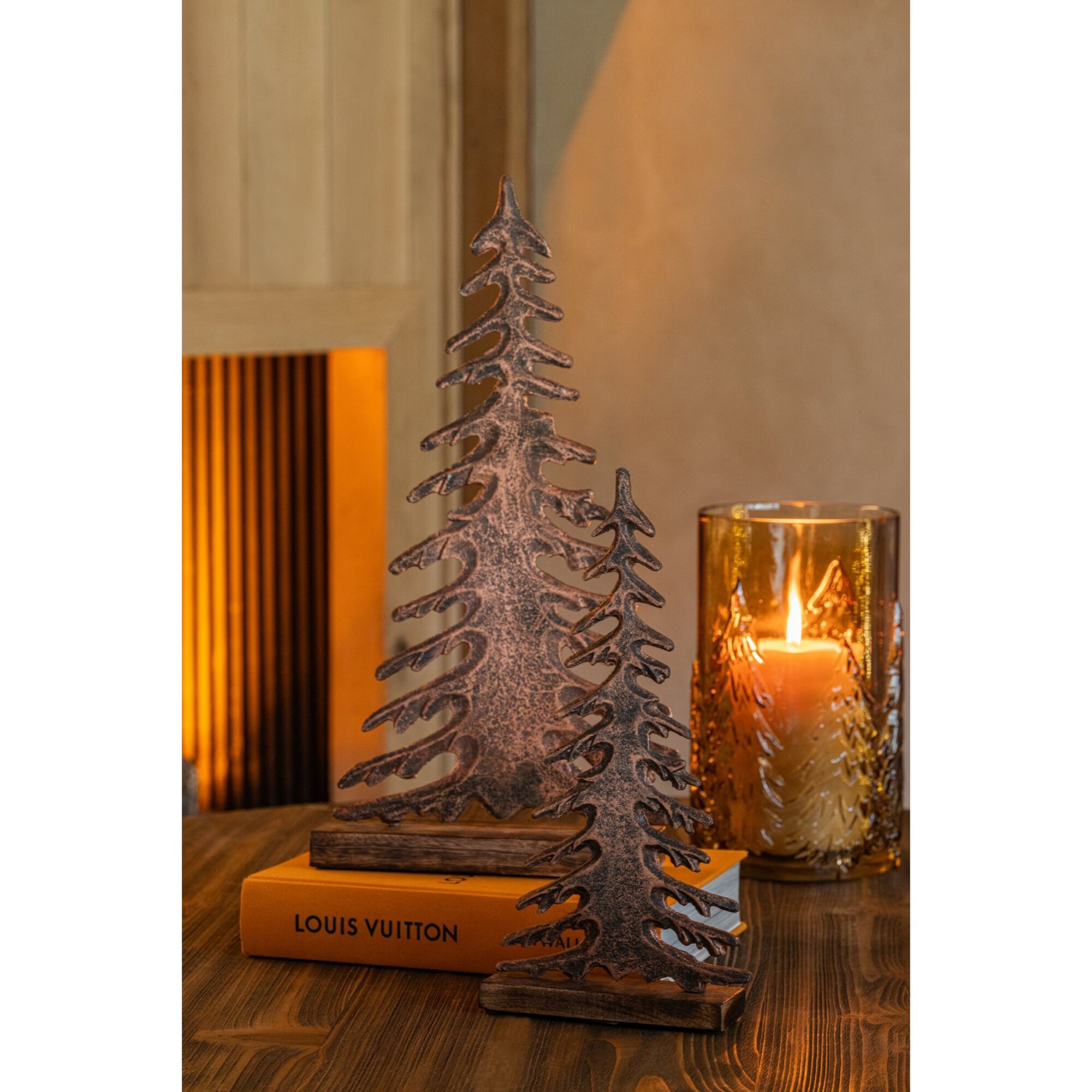 J-Line Set de 3 pins sur base brillants - bois de manguier - vert/naturel