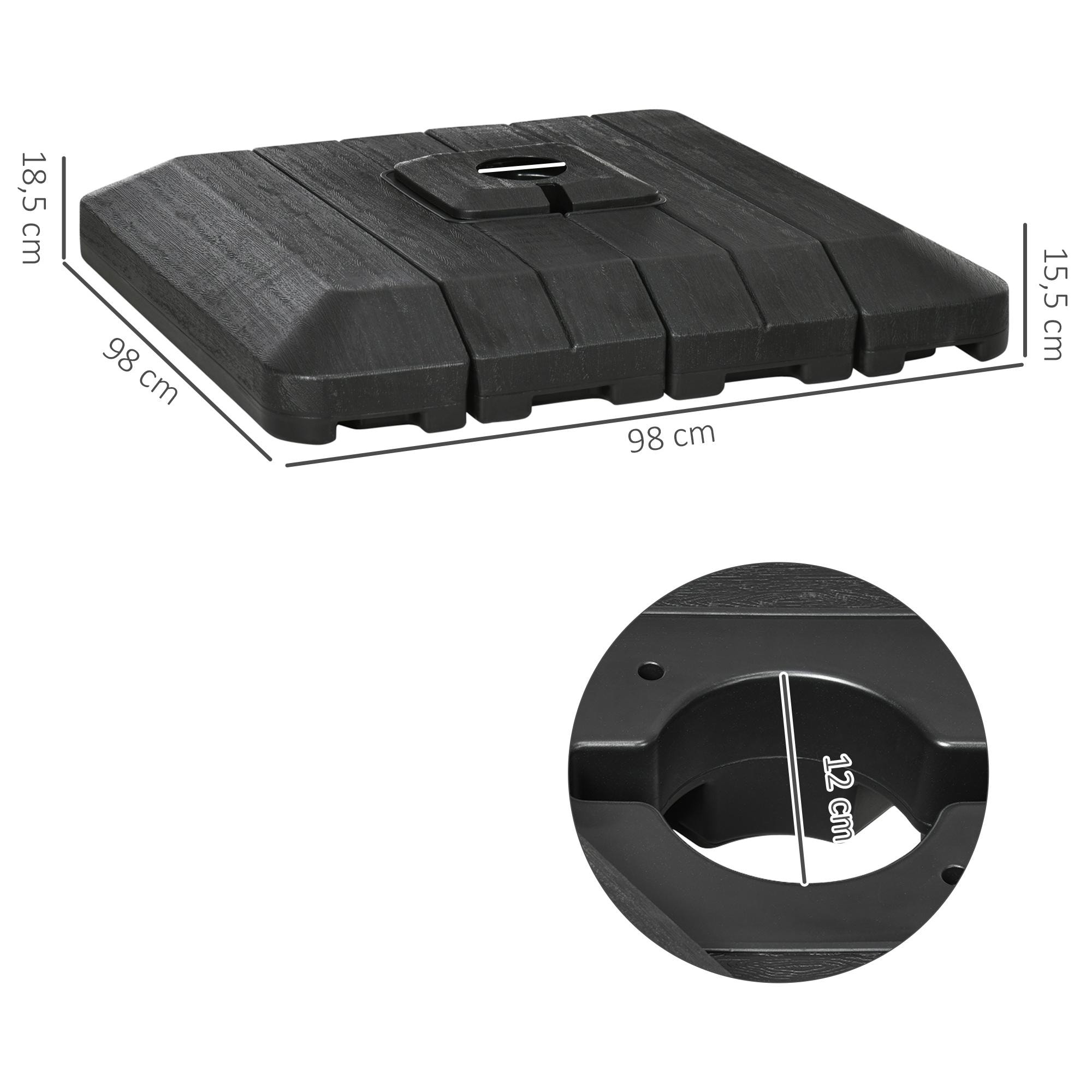 Pesos de Base de Sombrilla en Voladizo de 4 Piezas Soporte de Parasol de Patio Rellenable de Agua de 100 kg o Arena de 135 kg para Base Cruzada 98x98x18,5 cm Negro