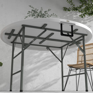 Mesa Auxiliar Redonda Mesa de Jardín Plegable con Marco de Acero y Encimera de HDPE Carga 80 kg para Interior y Exterior Ø122x73 cm Blanco