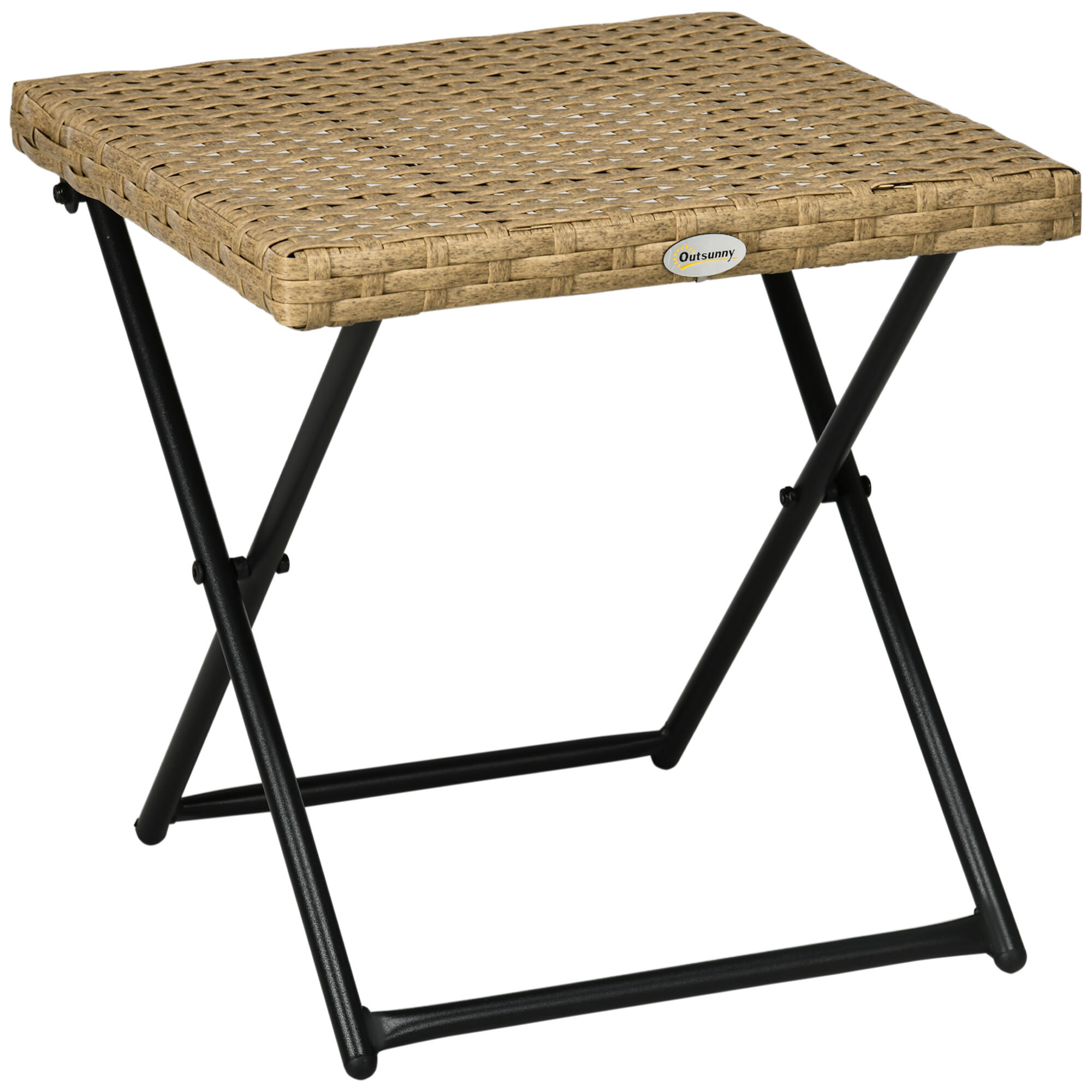 Mesa de Jardín de Ratán Sintético 0,16 ãŽ¡ Mesa de Terraza Exterior Plegable con Patas Cruzadas y Marco de Acero para Patio Balcón Natural