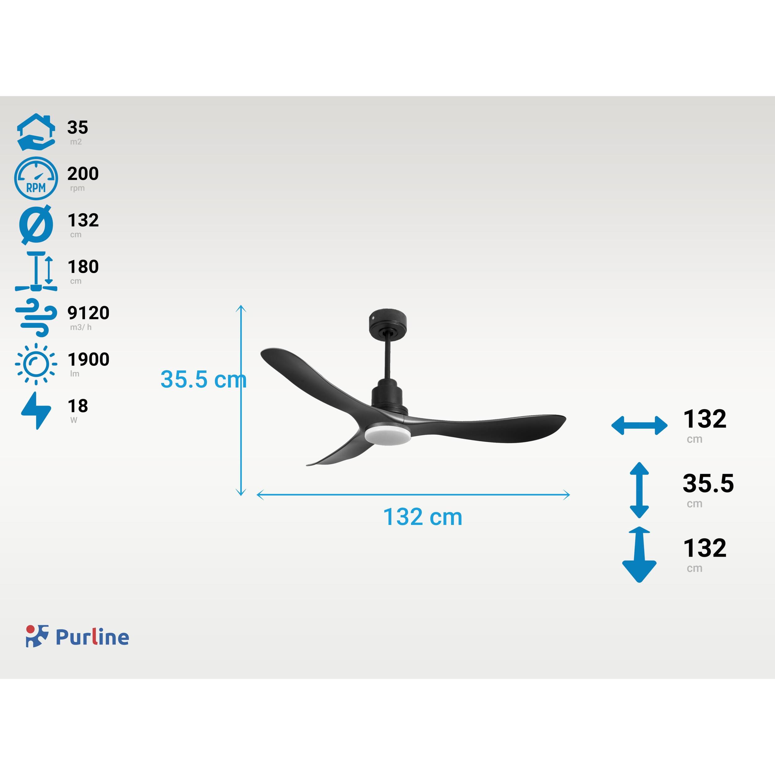 Ventilateur de plafond Réversible  Thermostat Dimmable Wifi Moteur à courant continu Toits en pente Télécommande Lumière à trois tons Hypersilence Mémoire