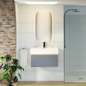 Conjunto de Baño Zel | Mueble Suspendido | 70 cm Azul | Un Cajón | Lavabo Encastrado | No incluye Espejo | Mueble Montado| Alday