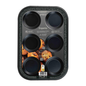 Molde para 6 magdalenas 26,5x18,5x3 cm acero carbono, antiadherente para muffins y repostería expert san ignacio