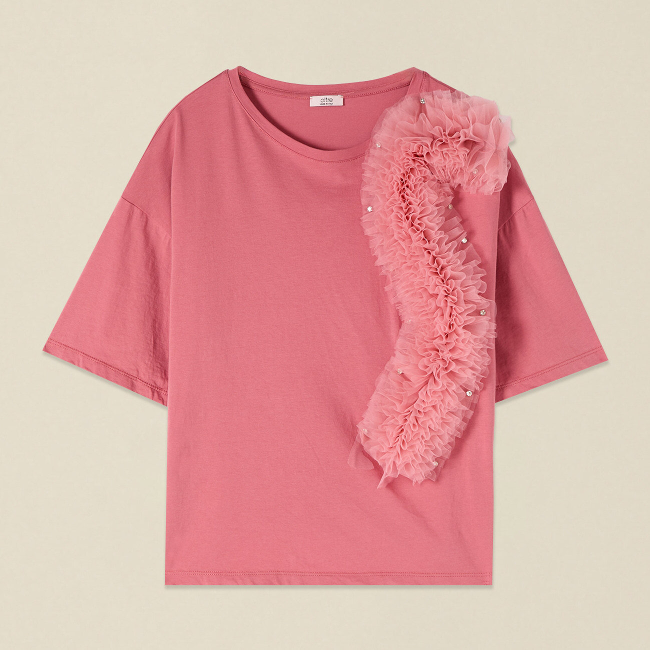 Oltre - T-shirt con applicazione in tulle - Rosa