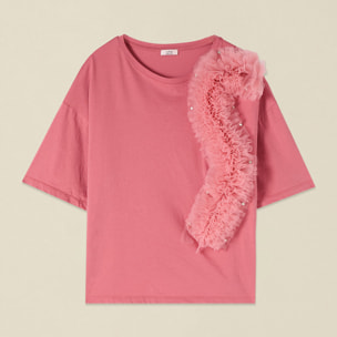 Oltre - T-shirt con applicazione in tulle - Rosa