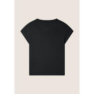 T-shirt in jersey viscosa con borchie e scollo a V