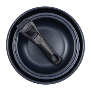 juego de 3 sartenes ø18ø20ø24cm aluminio prensado rojo + mango extraíble