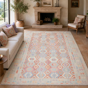 Tapis kilim géométrique, tissé plat en laine, VADOSET