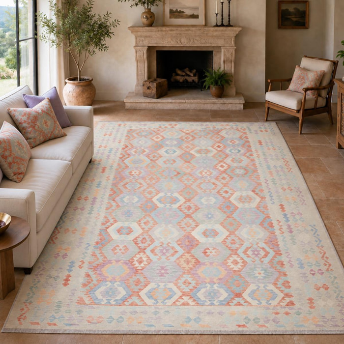 Tapis kilim géométrique, tissé plat en laine, VADOSET