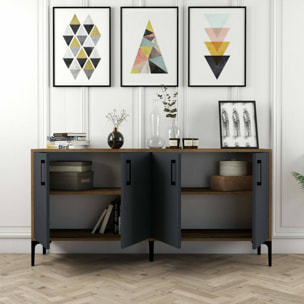 Credenza Daltobell, Buffet da soggiorno, Madia da salotto, Dispensa da cucina, 160x35h78 cm, Noce e Antracite