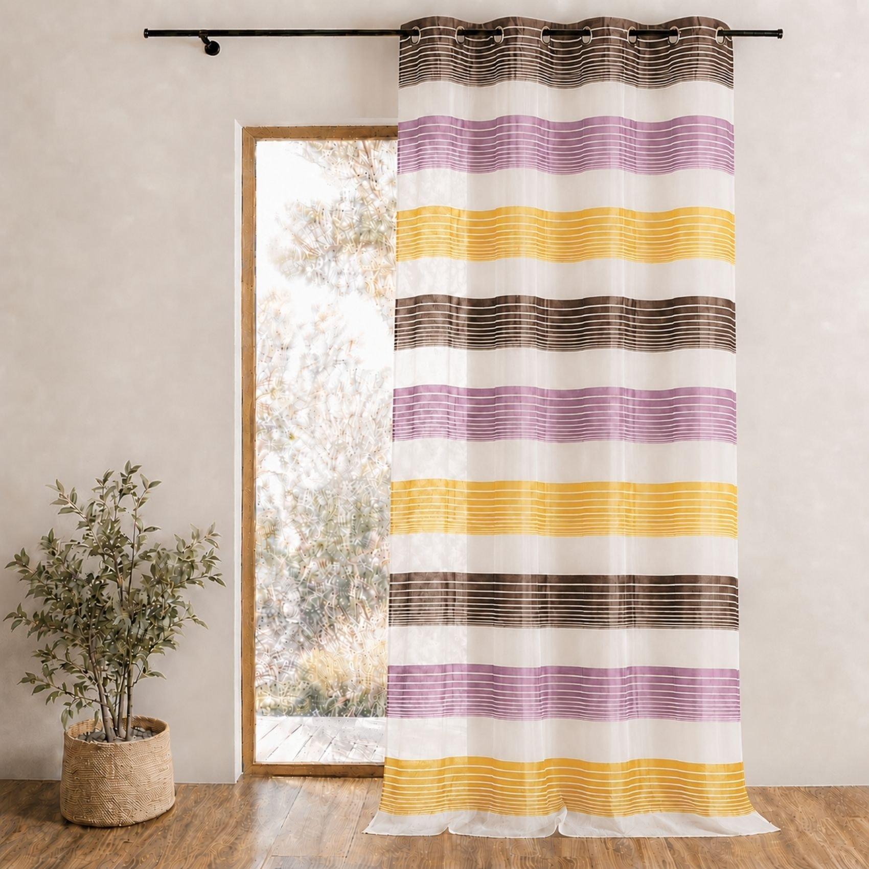 Voilage en organza à fines rayures horizontales - Violet parme
