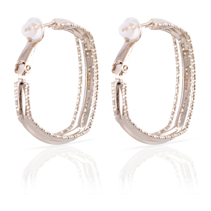 Pendientes de aro con diseño geométrico de cobre con recubrimiento electroplateado brillante, 30 mm, con cierre catalán en plata de ley 925.