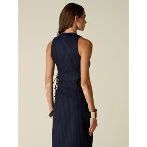 Oltre - Gilet corto gessato con nastri - Blu